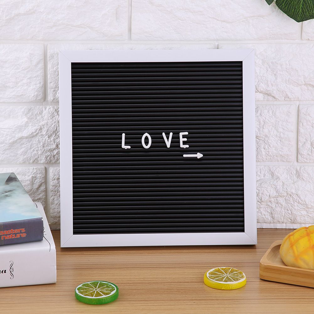 25cm*25cm Message Plastic Letter Board Sign Changeable Letters Numbers Room Decor (White Frame)