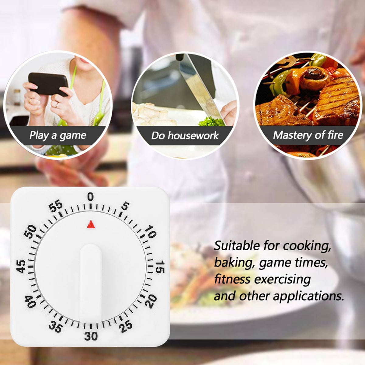 Portable 60 Minutes Count Down Mechanical Timer Baking Kitchen Cooking Tool Food Preparation