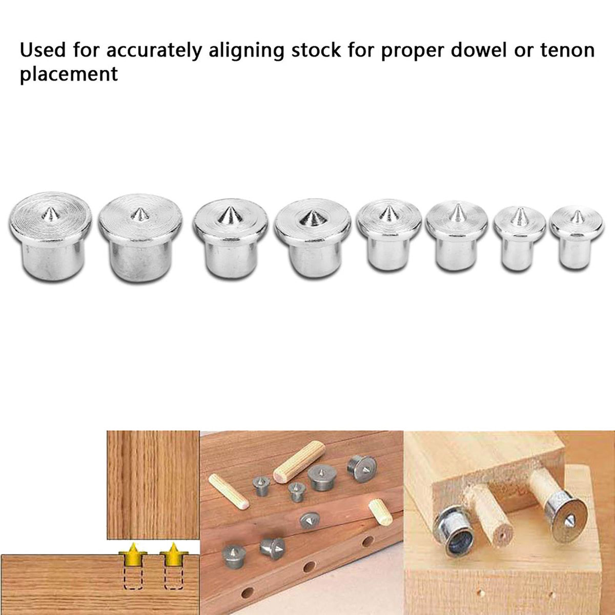 8pcs Woodworking Dowel Centers Tenon Alignment Tool Points Marker 6/8/10/12mm (Hollow)