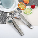 2pcs Kitchen Craft Tool Stainless Steel Round Tea Bag Tongs Squeezer Holder Grip - 45-Degree Angle