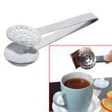 2pcs Kitchen Craft Tool Stainless Steel Round Tea Bag Tongs Squeezer Holder Grip