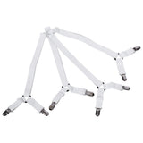 Elastic Crisscross Bed Mattress Sheet Straps Clips Triangle Grippers Holder Fasteners White - Top-Down View