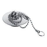Chrome Kitchen Sink Bathroom Bathtub Drain Cover Stopper Solid Metal Waste Plug With Chain - Rear View
