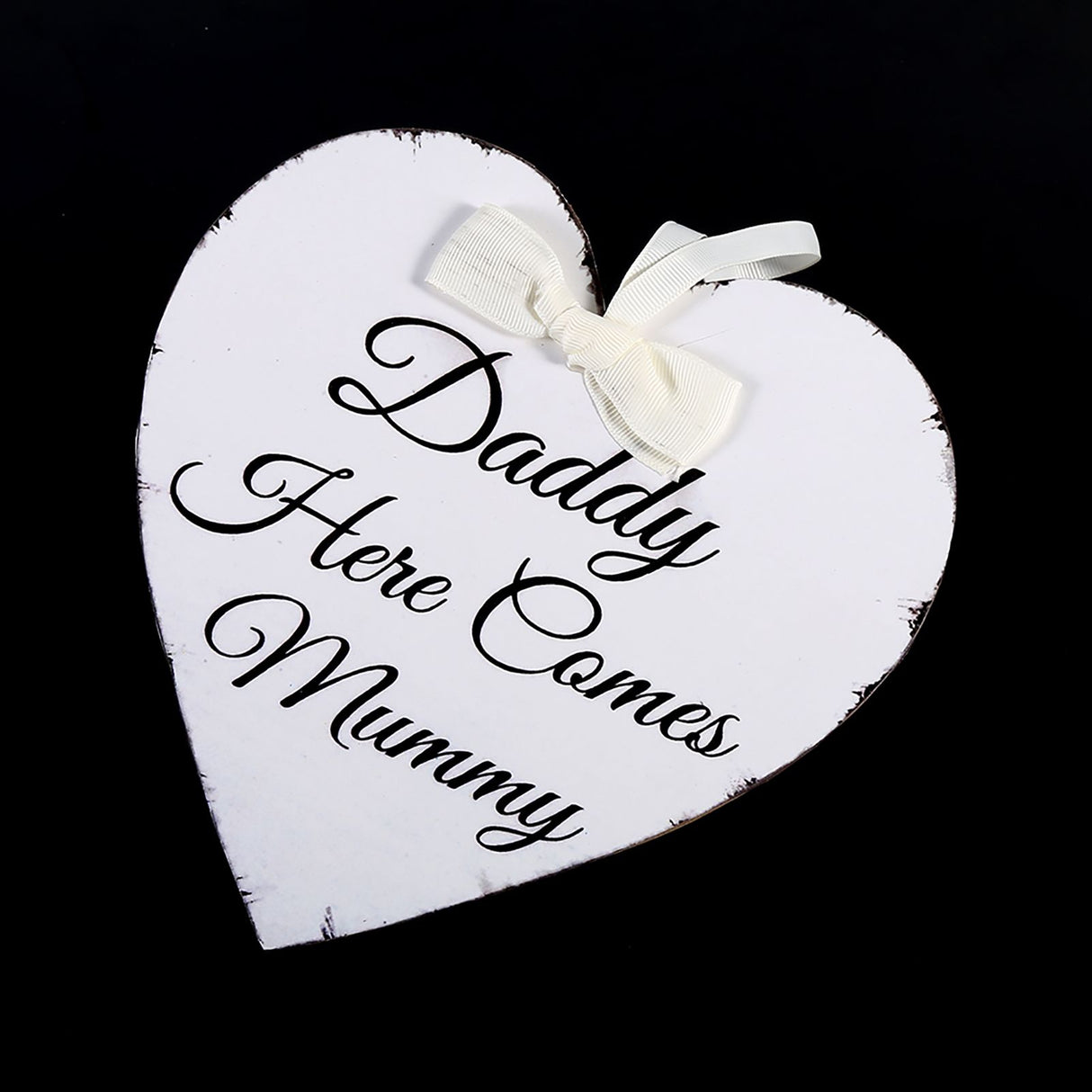 Vintage Love Heart Shape Daddy Here Comes Mummy Wedding Party Wooden Hanging Sign Plaque Gift