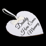 Vintage Love Heart Shape Daddy Here Comes Mummy Wedding Party Wooden Hanging Sign Plaque Gift