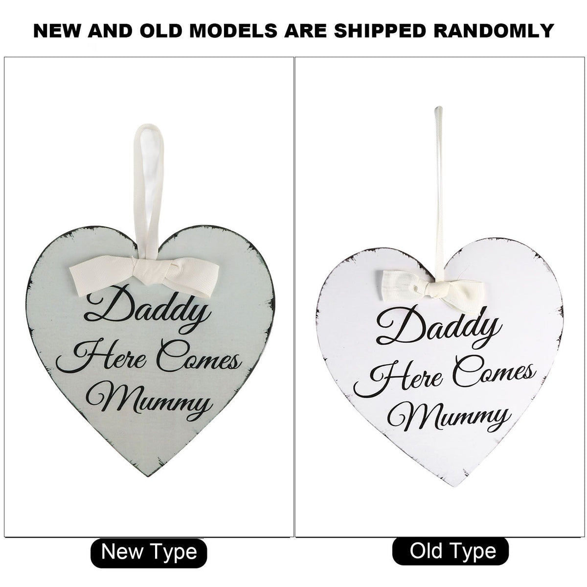 Vintage Love Heart Shape Daddy Here Comes Mummy Wedding Party Wooden Hanging Sign Plaque Gift
