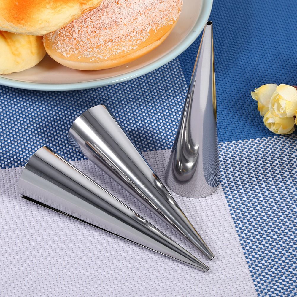 3pcs Pack Stainless Steel NOn Stick Dessert Cannoli Croissant Tubes Baking Tool Mold (L)