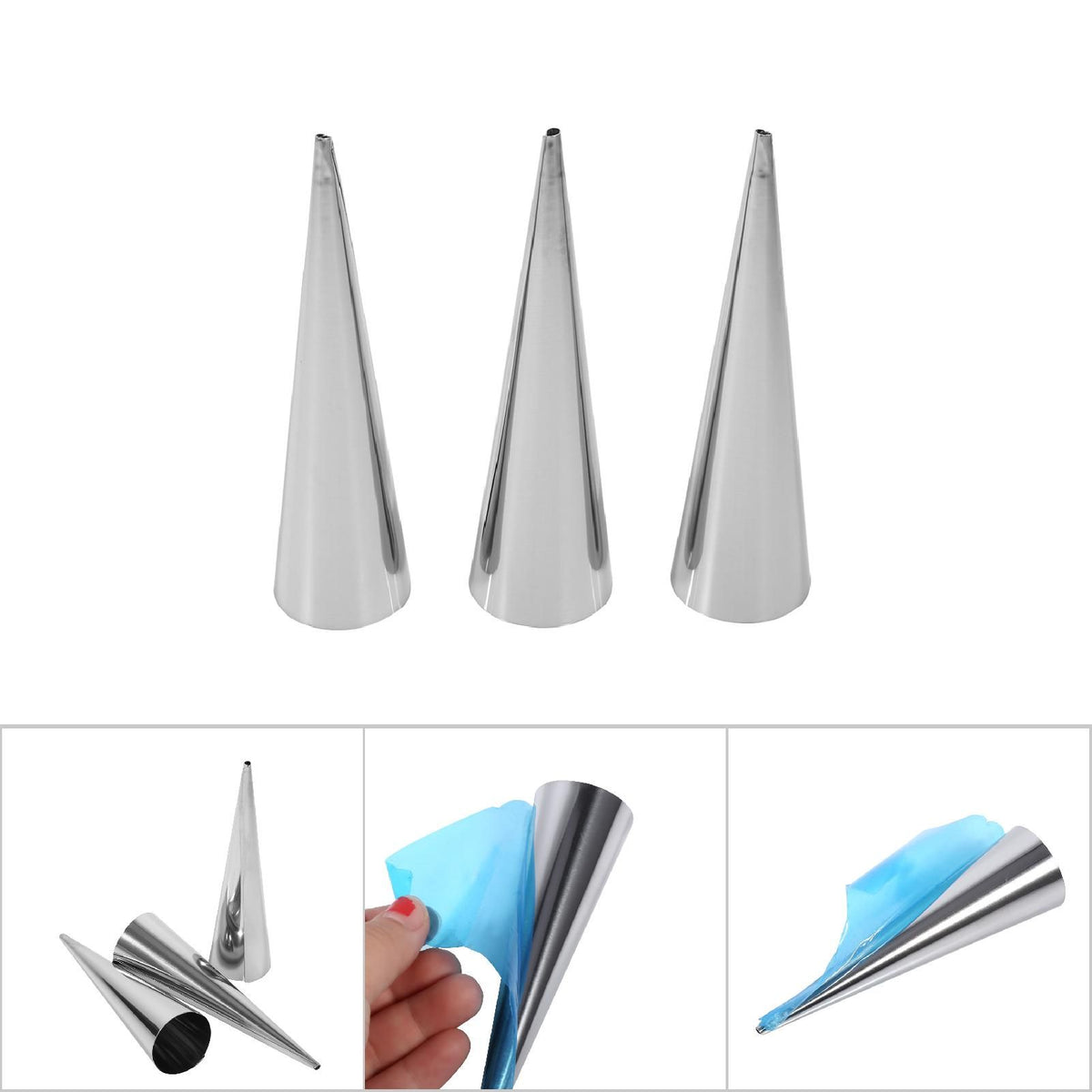 3pcs Pack Stainless Steel NOn Stick Dessert Cannoli Croissant Tubes Baking Tool Mold (L)