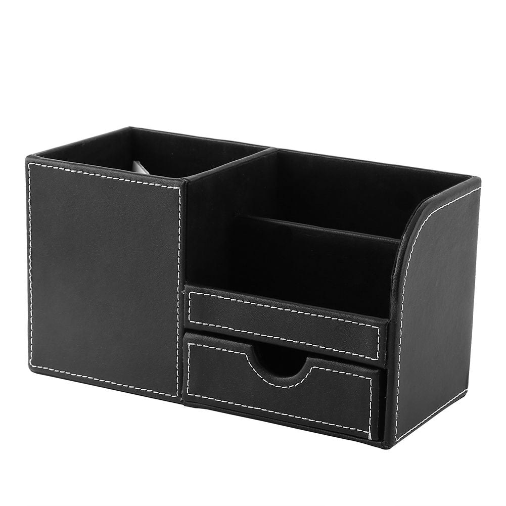 1Pc Wooden Leather Multifunction Desk Stationery Organizer Storage Box Pen Pencil Holder Case