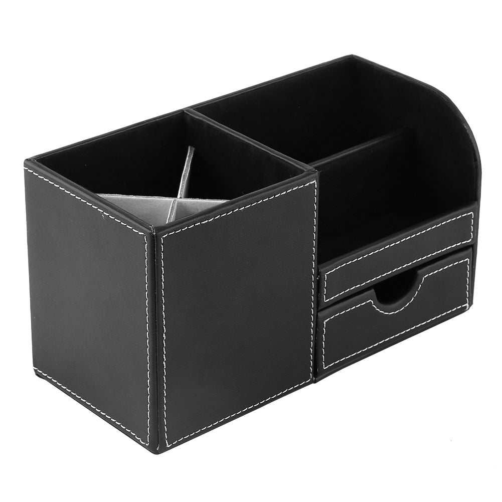 1Pc Wooden Leather Multifunction Desk Stationery Organizer Storage Box Pen Pencil Holder Case