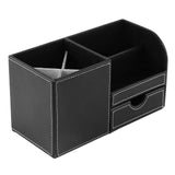 1Pc Wooden Leather Multifunction Desk Stationery Organizer Storage Box Pen Pencil Holder Case - Side View