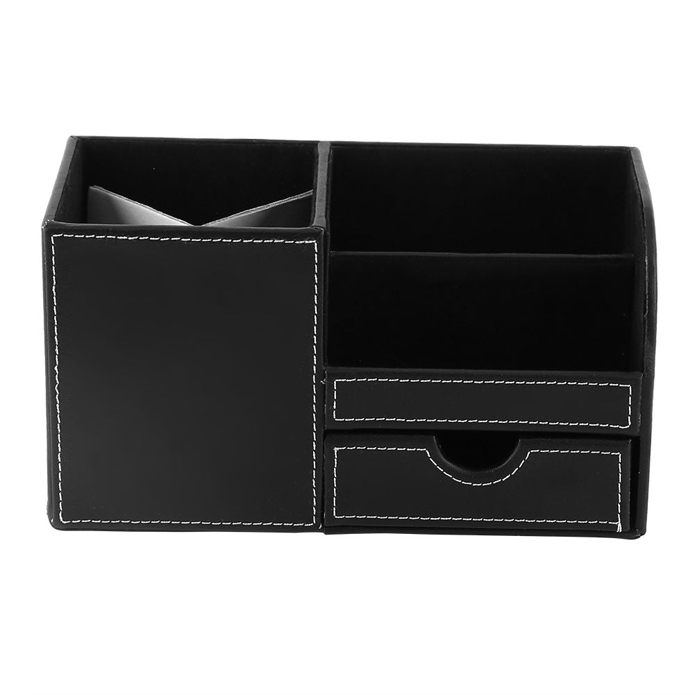 1Pc Wooden Leather Multifunction Desk Stationery Organizer Storage Box Pen Pencil Holder Case