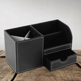 1Pc Wooden Leather Multifunction Desk Stationery Organizer Storage Box Pen Pencil Holder Case - Close-Up Angle