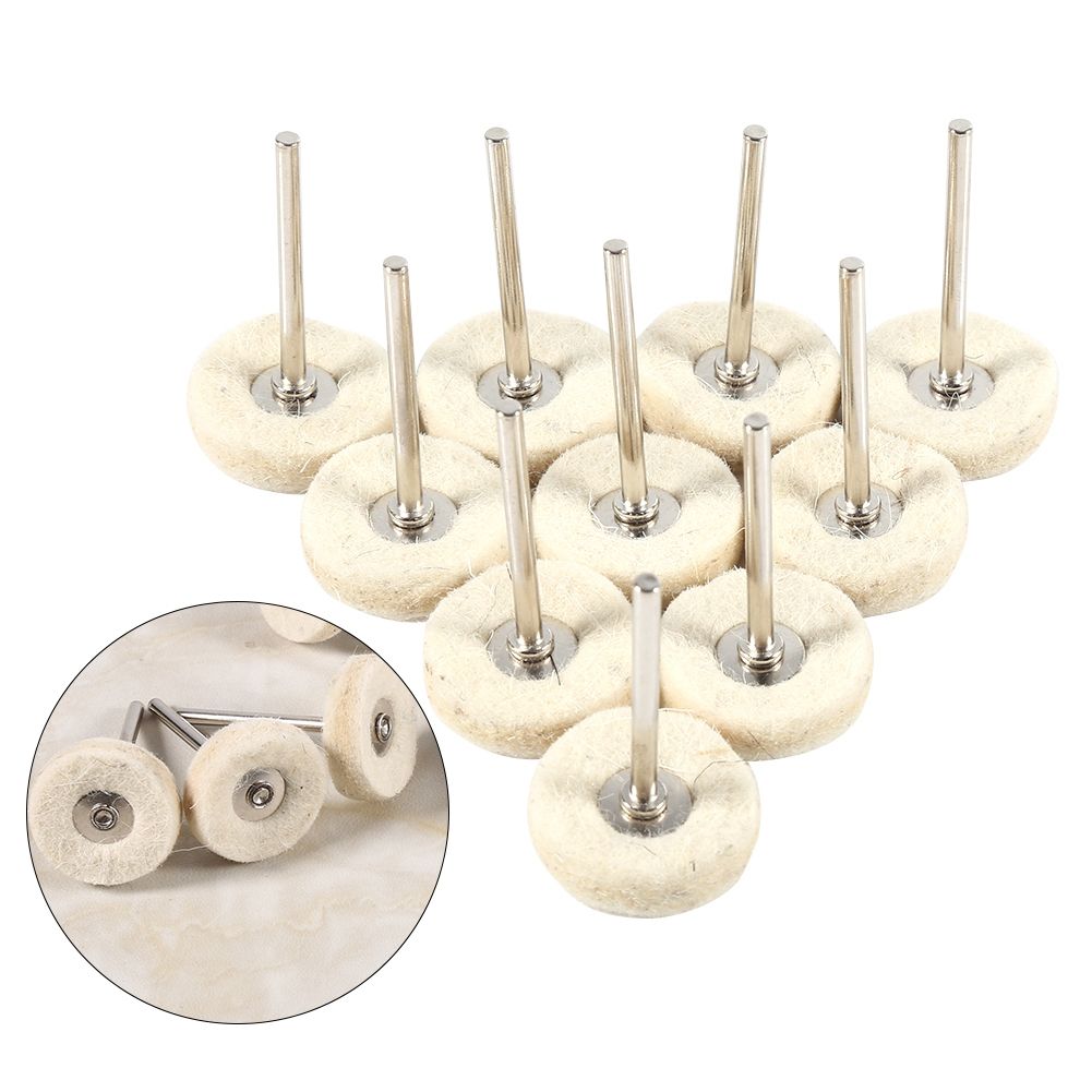 10PCS 25MM Wool Felt Polishing Buffing Drill Grinder Wheel Brushes With Handle For Rotary Tool