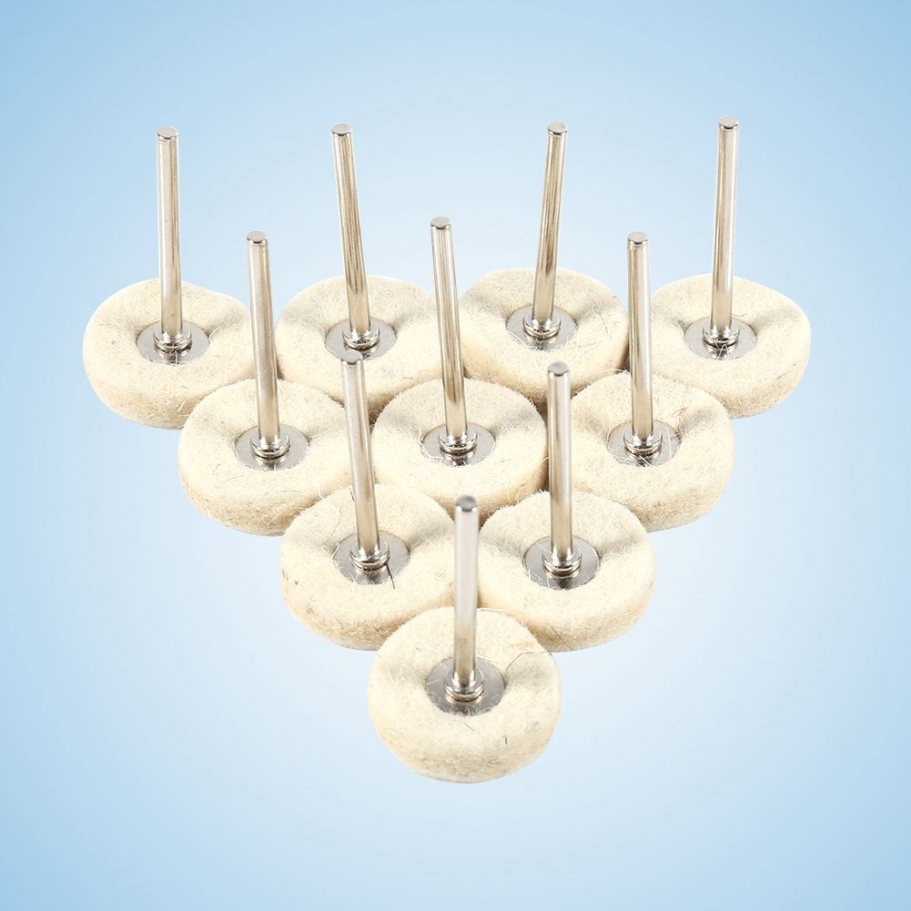 10PCS 25MM Wool Felt Polishing Buffing Drill Grinder Wheel Brushes With Handle For Rotary Tool