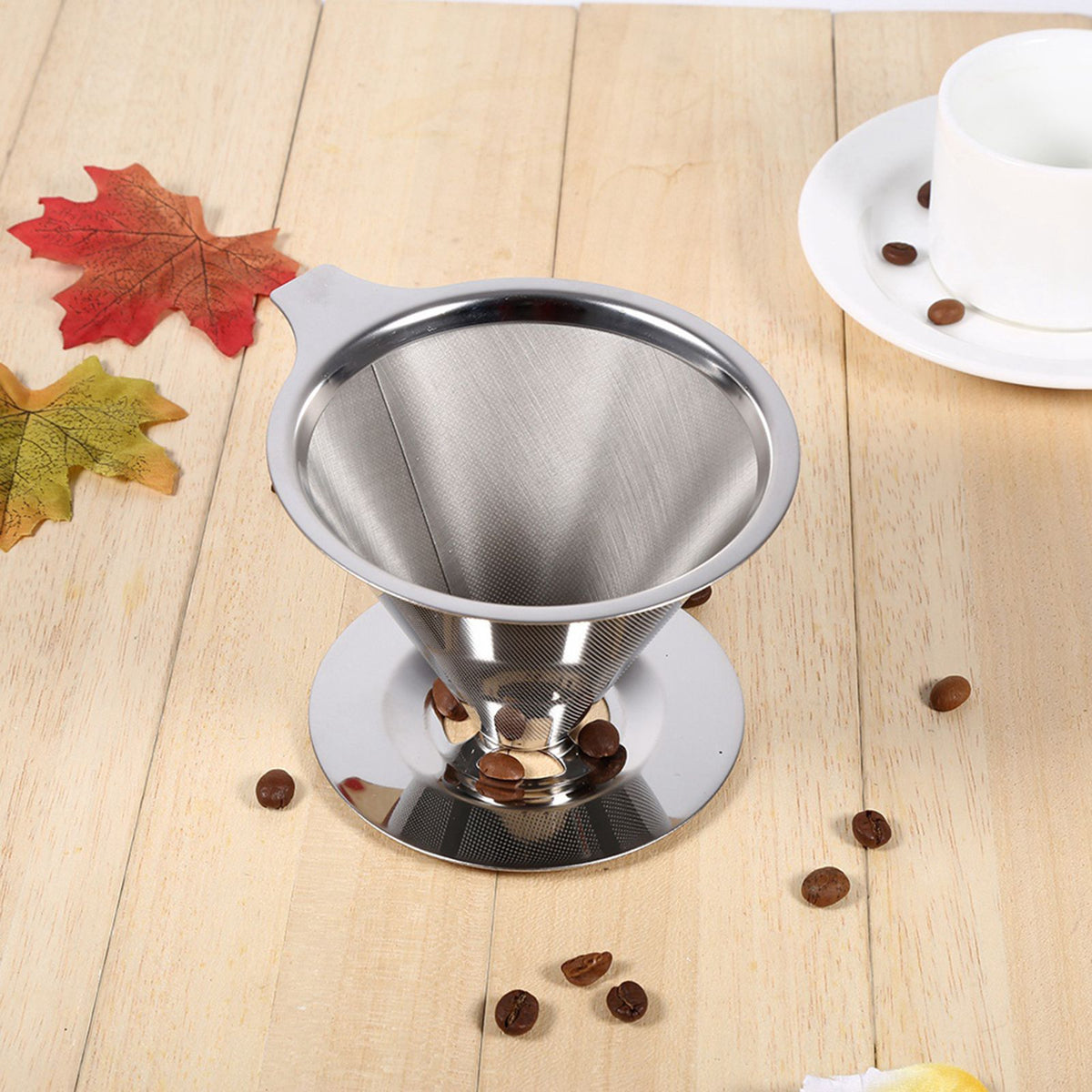 1Pc Stainless Steel Pour Over Coffee Dripper Double Layer Mesh Filter Cup Stand Home Office Use
