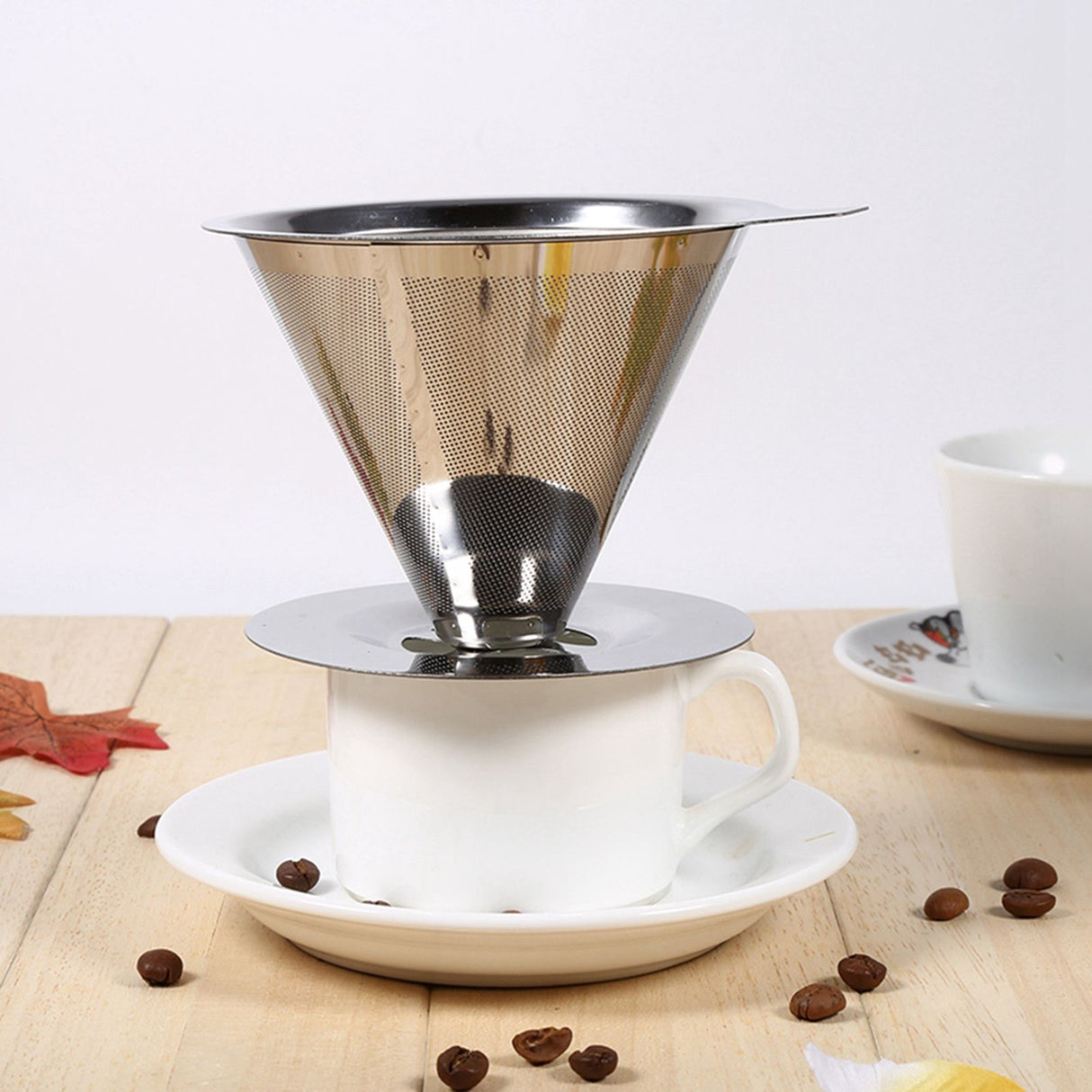 1Pc Stainless Steel Pour Over Coffee Dripper Double Layer Mesh Filter Cup Stand Home Office Use