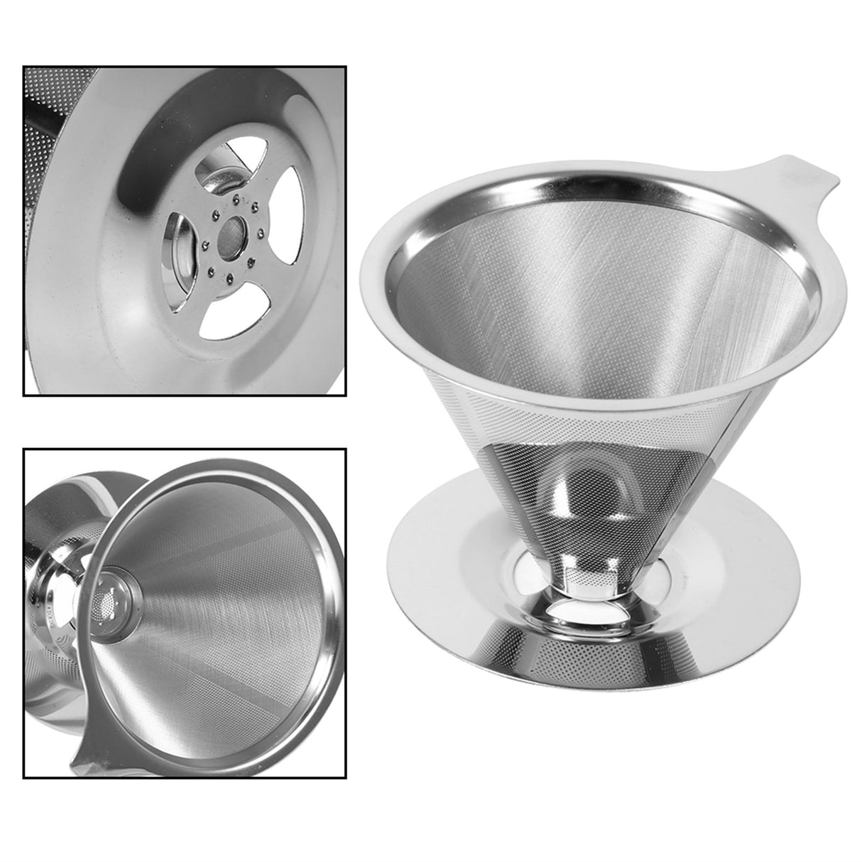 1Pc Stainless Steel Pour Over Coffee Dripper Double Layer Mesh Filter Cup Stand Home Office Use