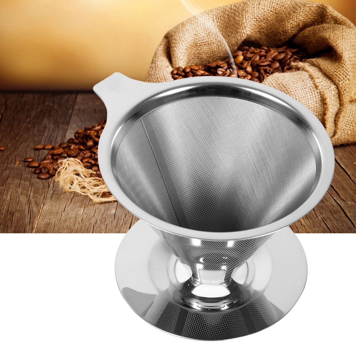 1Pc Stainless Steel Pour Over Coffee Dripper Double Layer Mesh Filter Cup Stand Home Office Use