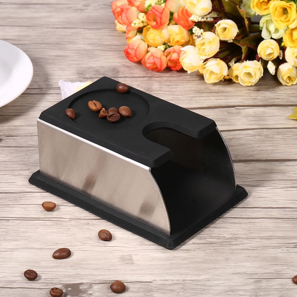 Coffee Tamper Holder Coffee Powder Maker Stand Rack Tool Stainless Steel Silicone (Black)