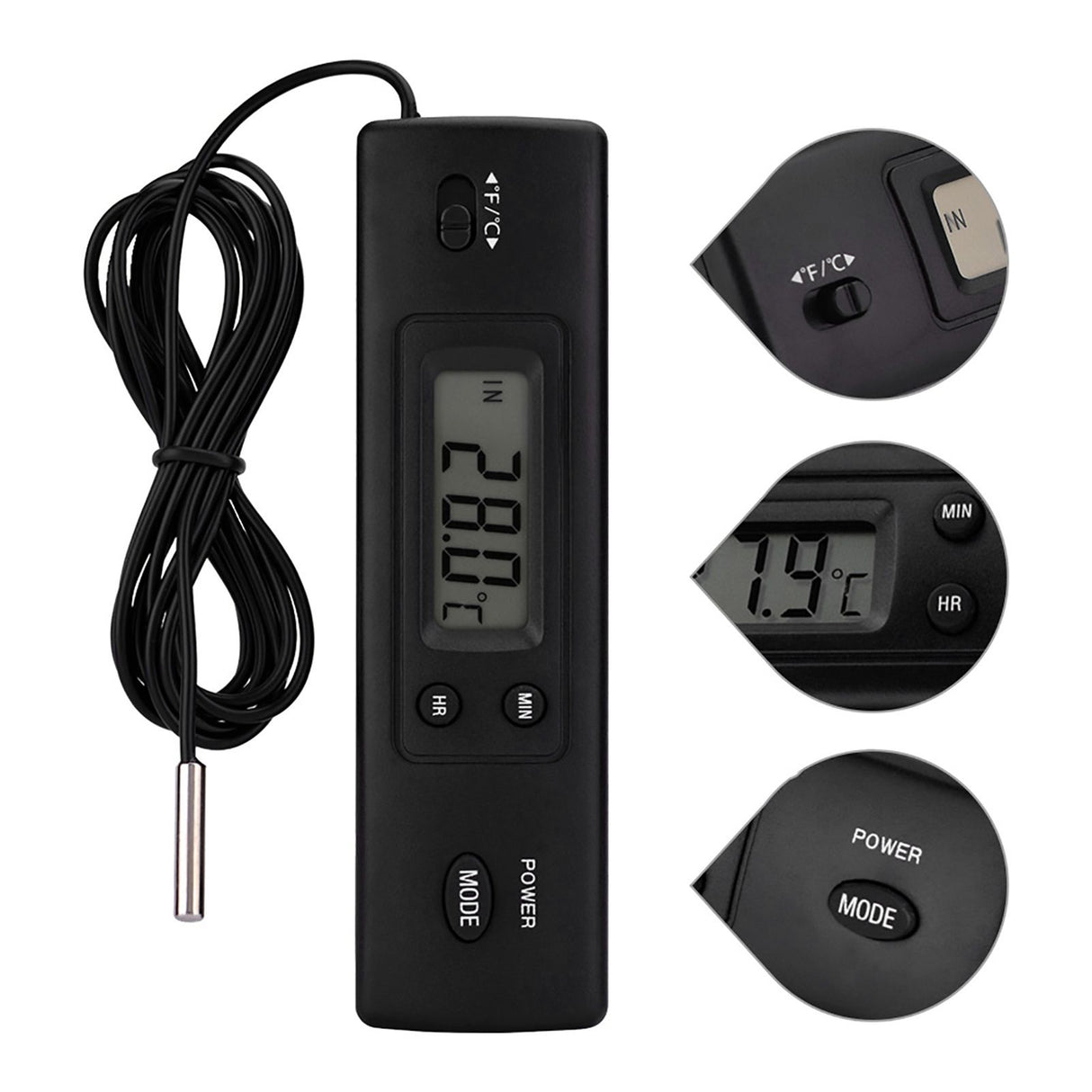 Electronic LCD Digital Temperature Meter Thermometer Probe Sensor Wired for Refrigerator