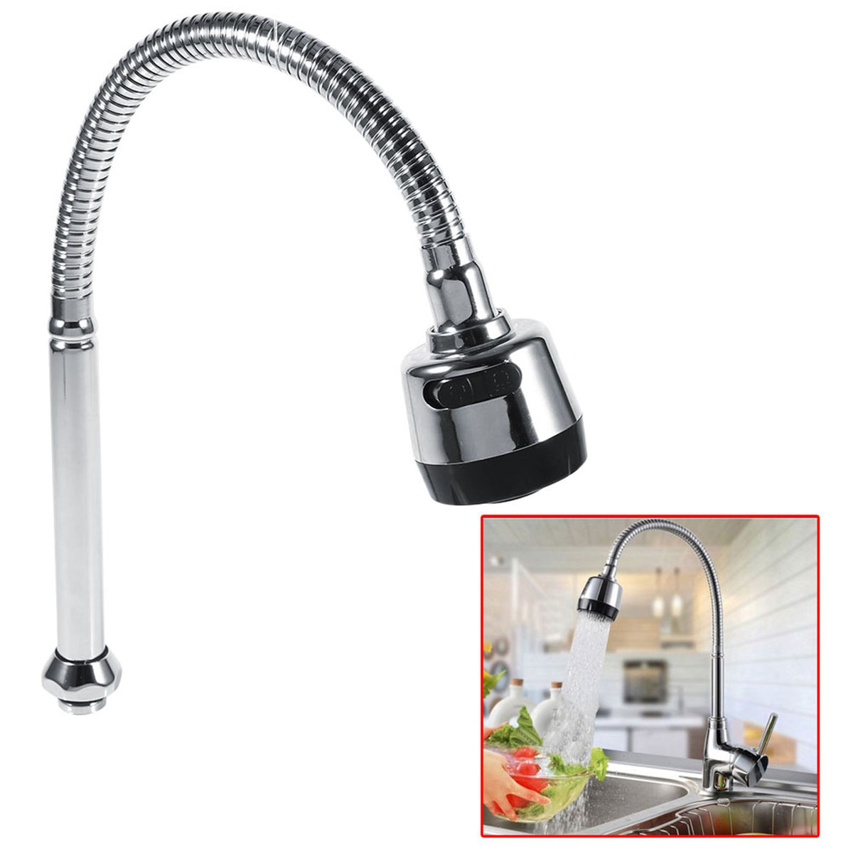 1x 304 Stainless Steel Swivel Spout Kitchen Sink Faucet Pipe Fittings Single Handle Connection