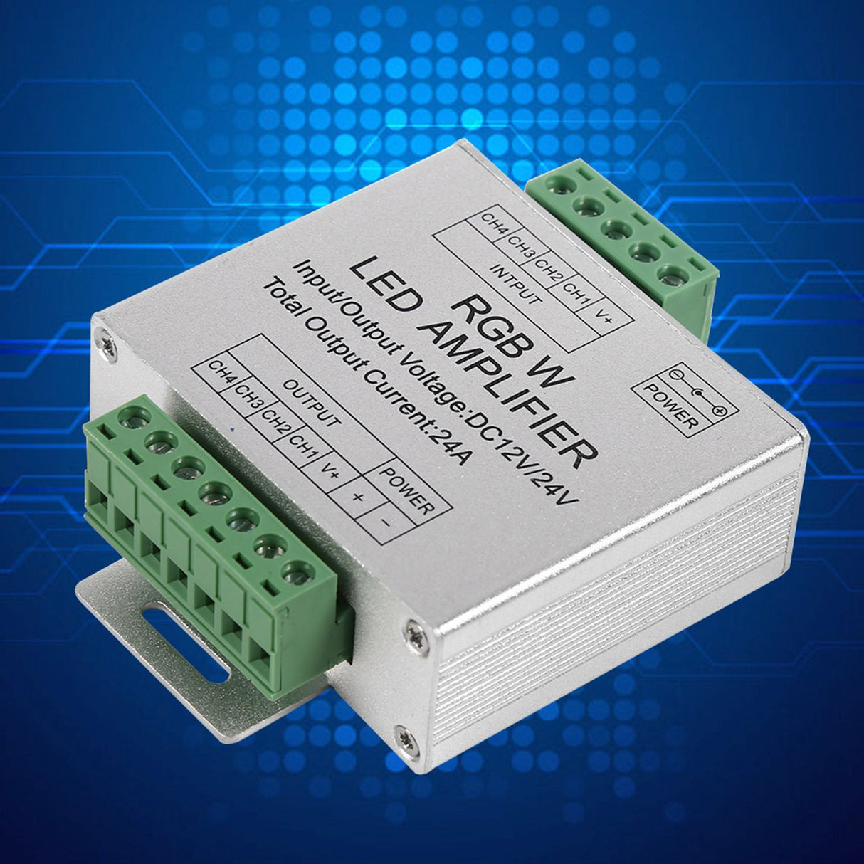 DC12-24V 24A RGBW Signal Amplifier 4 Channel Output Circuit Aluminum Shell LED Strip Controller
