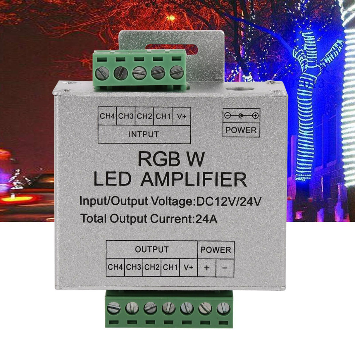 DC12-24V 24A RGBW Signal Amplifier 4 Channel Output Circuit Aluminum Shell LED Strip Controller