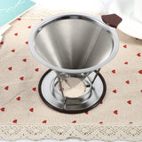 1x Portable 304 Stainless Steel Drip Dripper Double Layer Mesh Coffee Cone Filter Holder Infuse - 45-Degree Angle