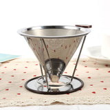 1x Portable 304 Stainless Steel Drip Dripper Double Layer Mesh Coffee Cone Filter Holder Infuse - Rear View