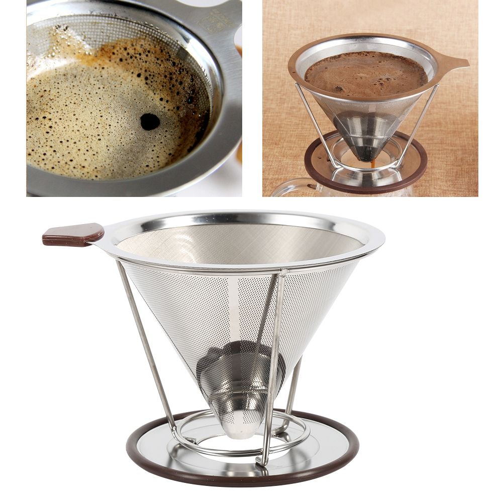 1x Portable 304 Stainless Steel Drip Dripper Double Layer Mesh Coffee Cone Filter Holder Infuse