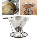 1x Portable 304 Stainless Steel Drip Dripper Double Layer Mesh Coffee Cone Filter Holder Infuse
