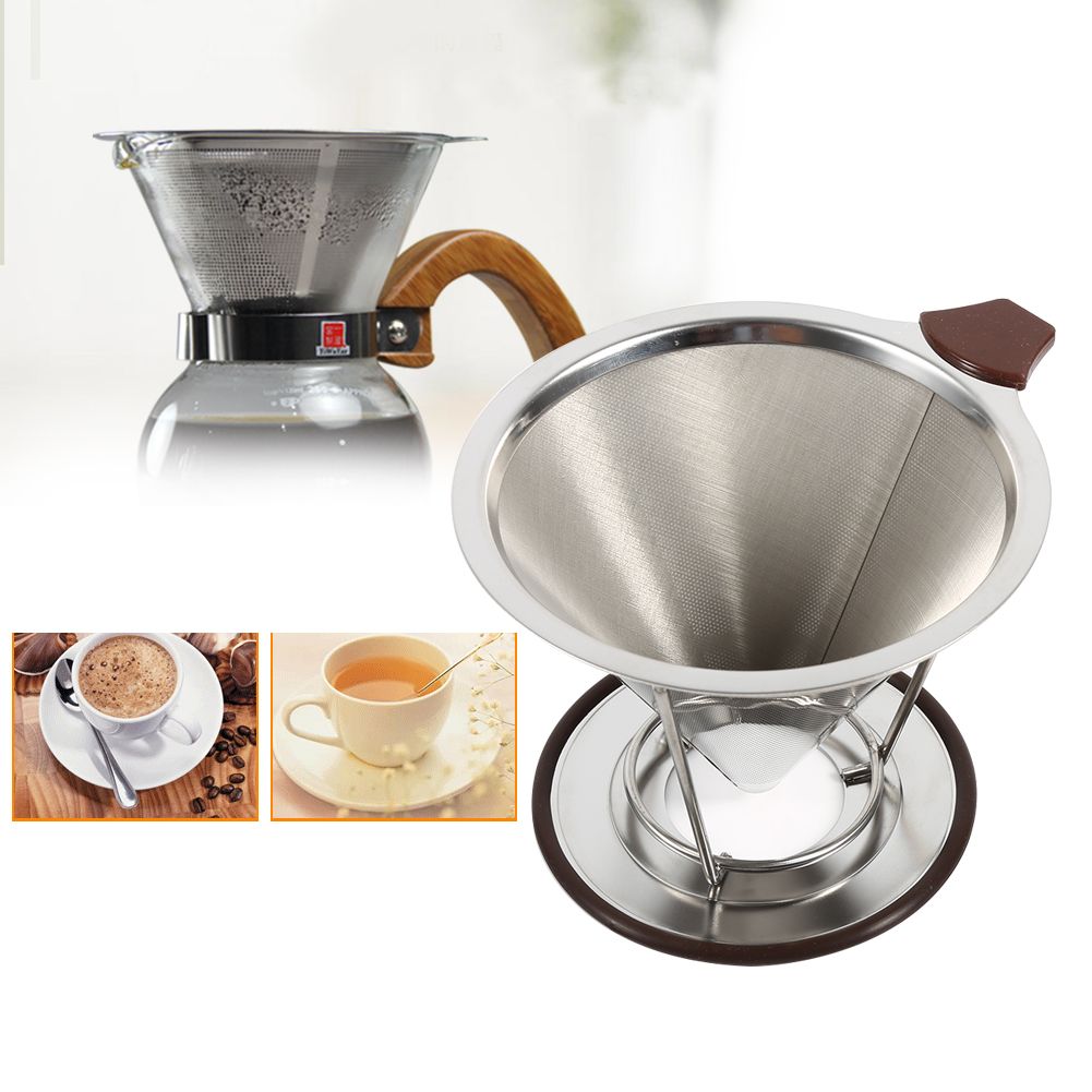 1x Portable 304 Stainless Steel Drip Dripper Double Layer Mesh Coffee Cone Filter Holder Infuse