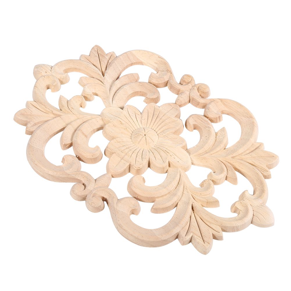 1Pc Wood Carved Onlay Applique Unpainted Furniture for Home Door Cabinet Decoration (22 x 14cm)