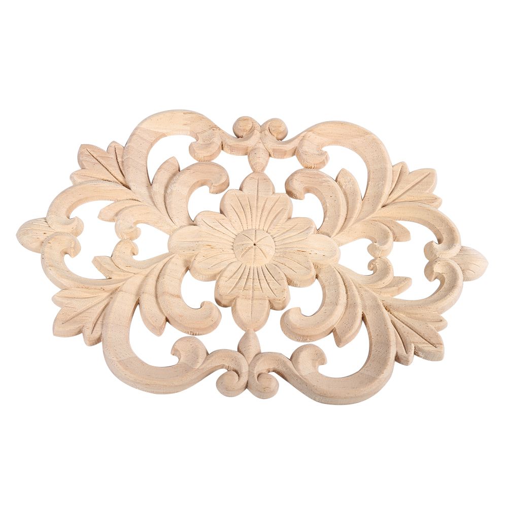 1Pc Wood Carved Onlay Applique Unpainted Furniture for Home Door Cabinet Decoration (22 x 14cm)