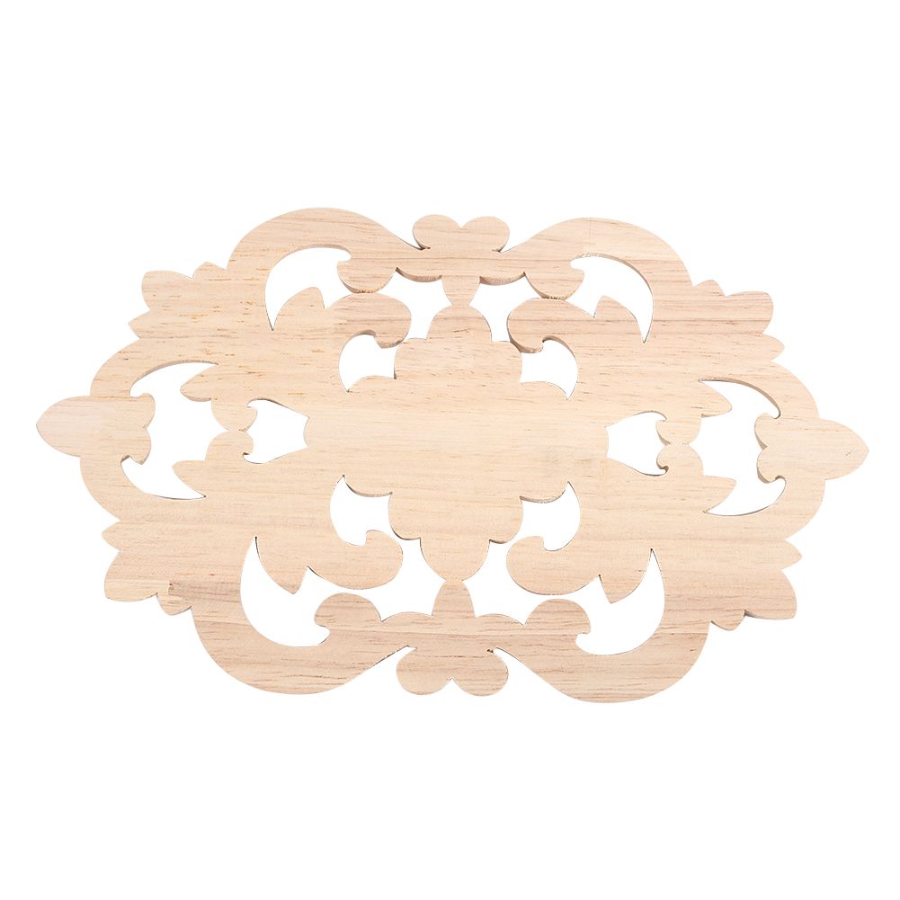 1Pc Wood Carved Onlay Applique Unpainted Furniture for Home Door Cabinet Decoration (22 x 14cm)
