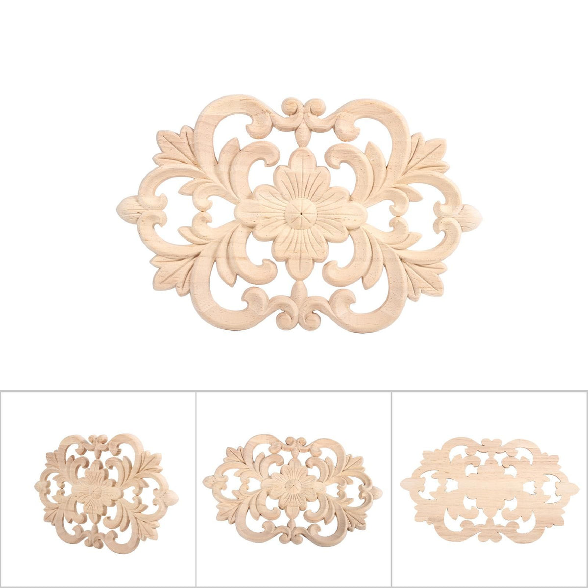 1Pc Wood Carved Onlay Applique Unpainted Furniture for Home Door Cabinet Decoration (22 x 14cm)