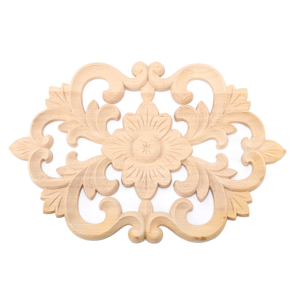 1Pc Wood Carved Onlay Applique Unpainted Furniture for Home Door Cabinet Decoration (30 x 19cm)