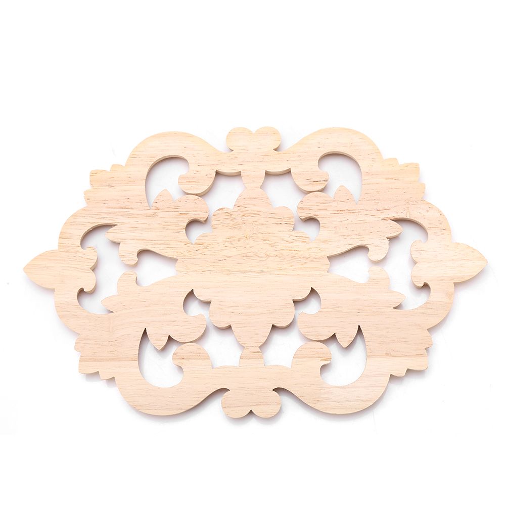 1Pc Wood Carved Onlay Applique Unpainted Furniture for Home Door Cabinet Decoration (30 x 19cm)