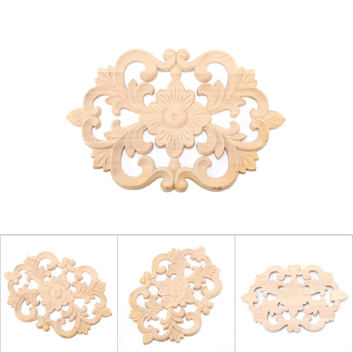 1Pc Wood Carved Onlay Applique Unpainted Furniture for Home Door Cabinet Decoration (30 x 19cm)