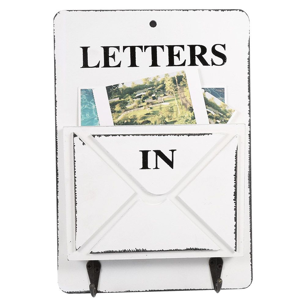 Wood Mail Letter Rack Key Holder Wall Storage Creative Home Decoration with Hook Hanger White