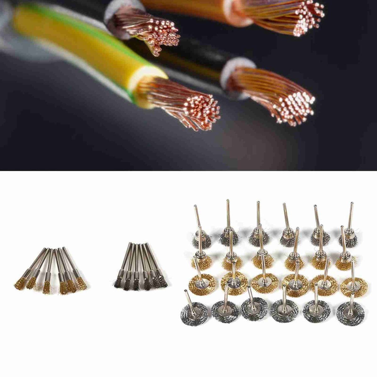 36pcs Brass Steel Wire Brush Set Pen Cup Wheel Shaped Polishing Cleaning Rotary Tools Full Kit