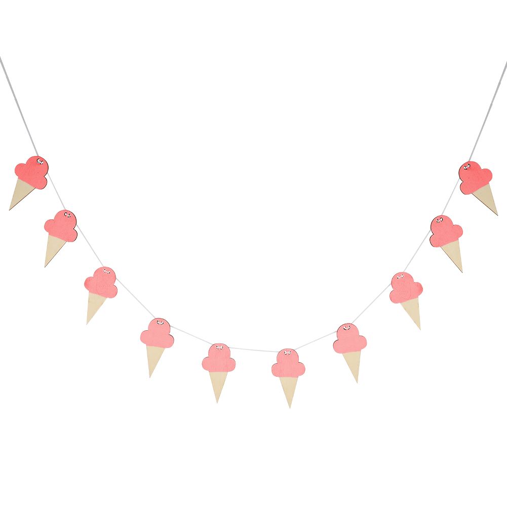 10Pcs Ice Cream Shape Wooden Hanging Garland Nursery Children Bedroom Wall Decorations (Pink)