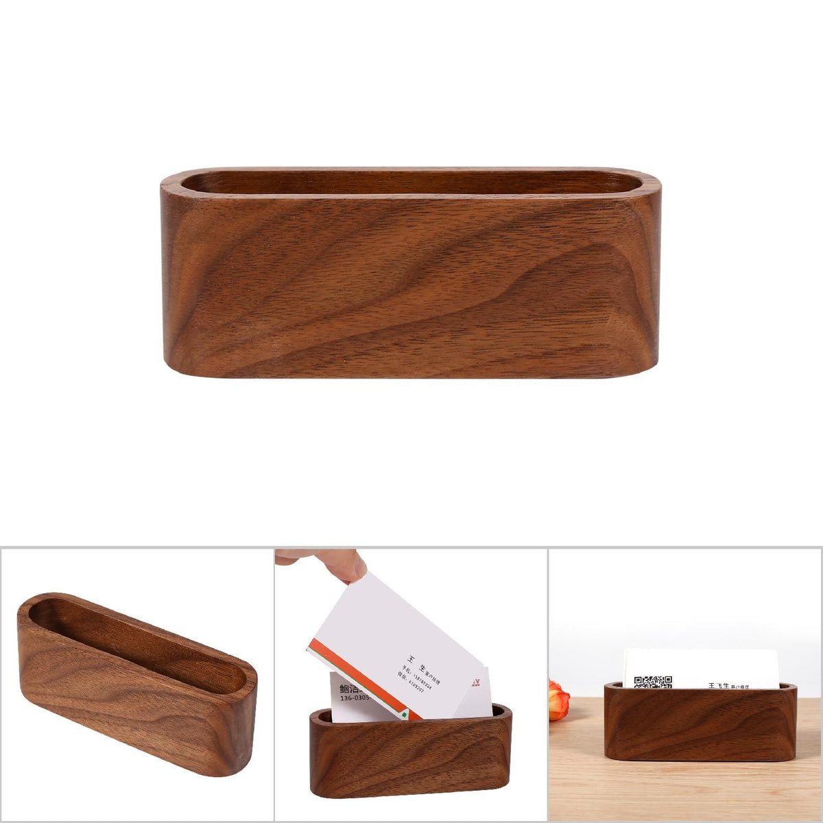 1Pc Creative Wooden Business Card Holder Case Storage Box Organizer Office Desktop Ornaments