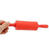 New NOn stick Silicone Rolling Pin Pastry Dough Roller Baking Tool with Plastic Handle Red - Side View
