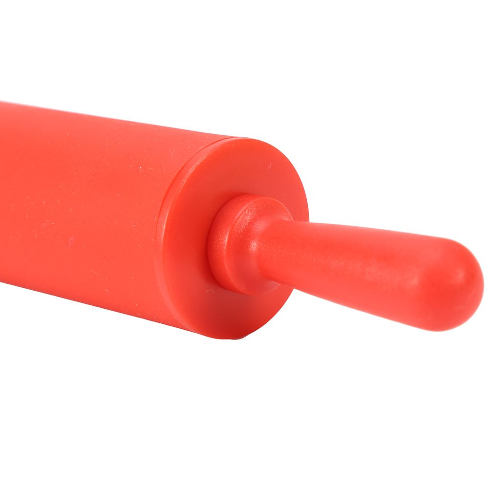 New NOn stick Silicone Rolling Pin Pastry Dough Roller Baking Tool with Plastic Handle Red