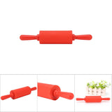 New NOn stick Silicone Rolling Pin Pastry Dough Roller Baking Tool with Plastic Handle Red - Rear View