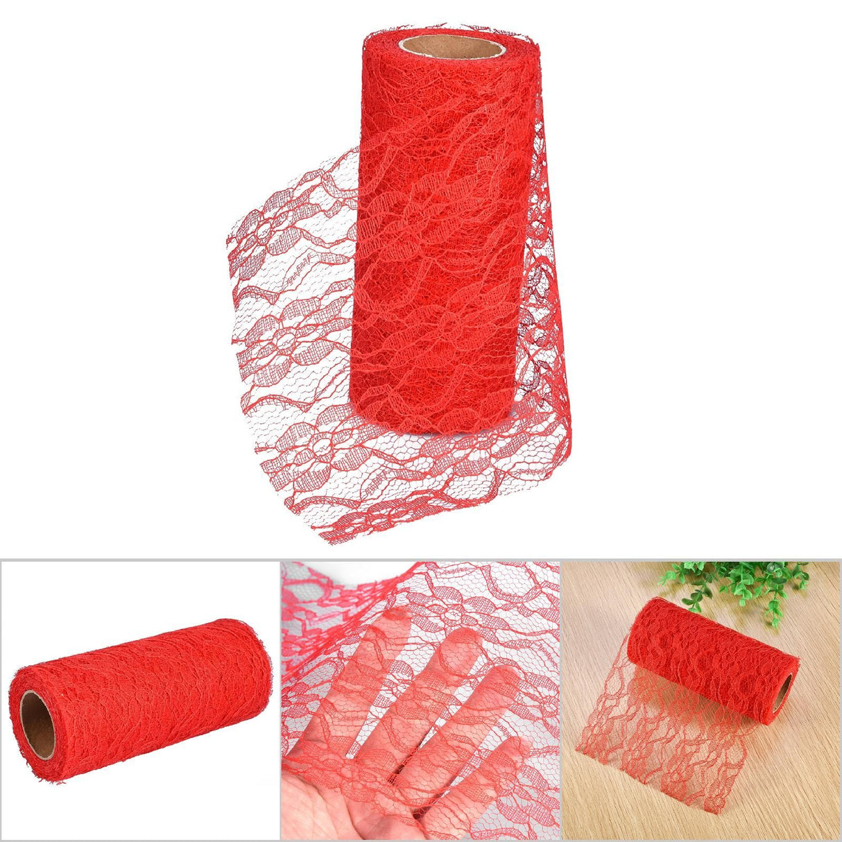 10 Yard Long Wedding Party Decoration Table Runner Chair Sash Floral Lace Tulle Roll (Red)