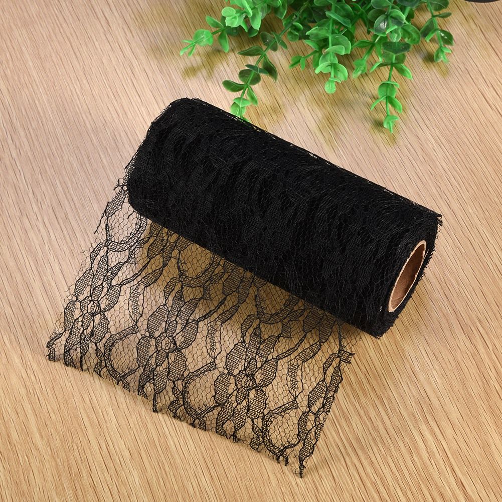 10 Yard Long Wedding Party Decoration Table Runner Chair Sash Floral Lace Tulle Roll (Black)