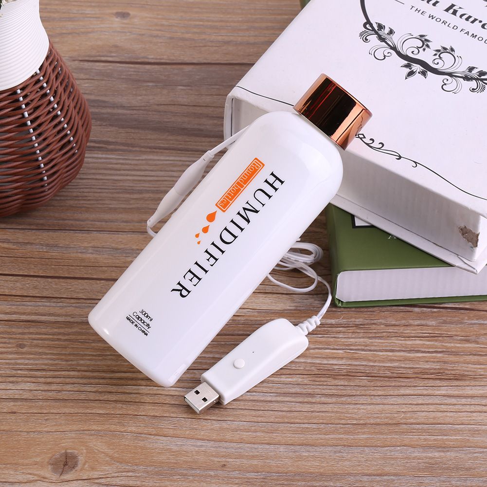 1Pc 300ml Bottle Shape USB Ultrasonic Cool Mist Humidifier Air Purifier Home Office Use (Gold)